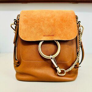 CHLOE FAYE 2-WAY TAN SUEDE AND CALFSKIN LEATHER SHOULDER BAG BACKPACK ITALY